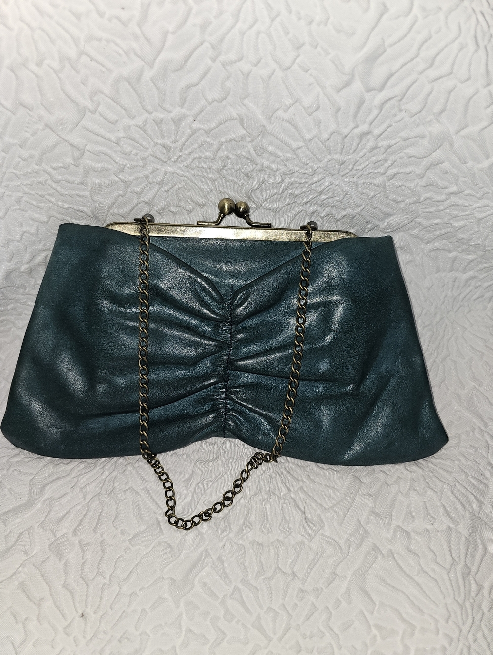 Vintage Hobo International Dark Teal Leather Wristlet Clutch